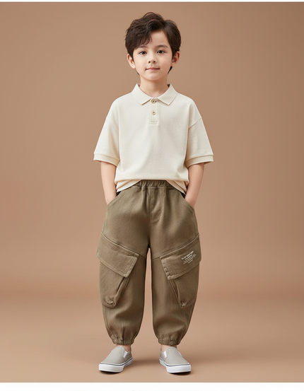 Pantalon Baggy Kaki Cargo Ample Enfant Décontracté - Toile