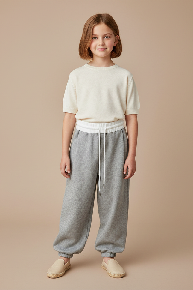 Pantalon Baggy Gris Ample Confortable Cordon Fille - Molleton