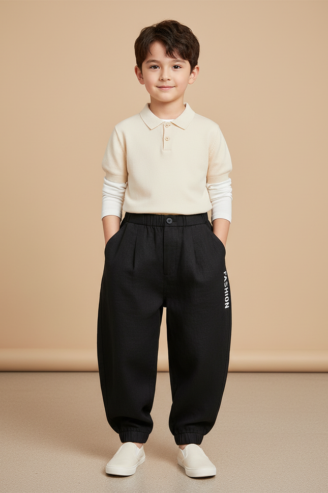 Pantalon Baggy Noir Coton Ample Lettres Garçon