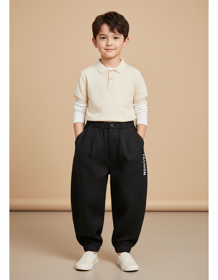 Pantalon Baggy Noir Coton Ample Lettres Garçon