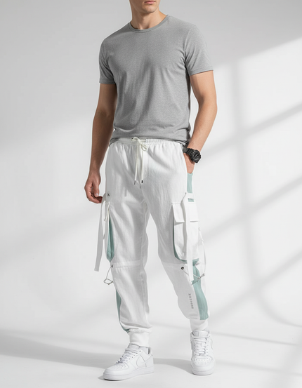 Pantalon Baggy Blanc Cargo Multi-Poches Joggers Homme - Toile