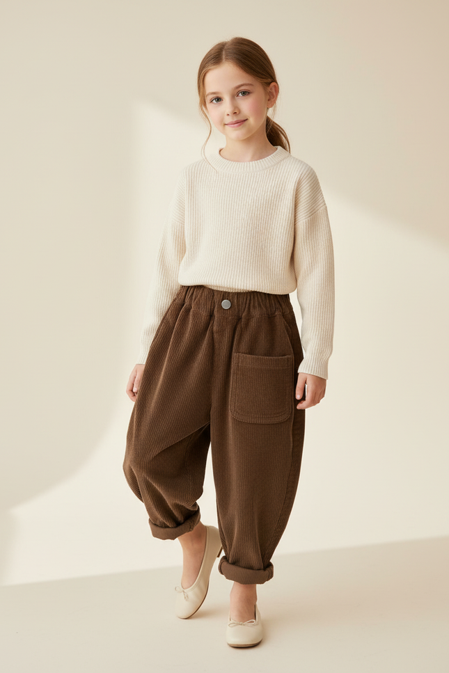 Pantalon Baggy Marron Côtelé Ample Enfant - Cordé