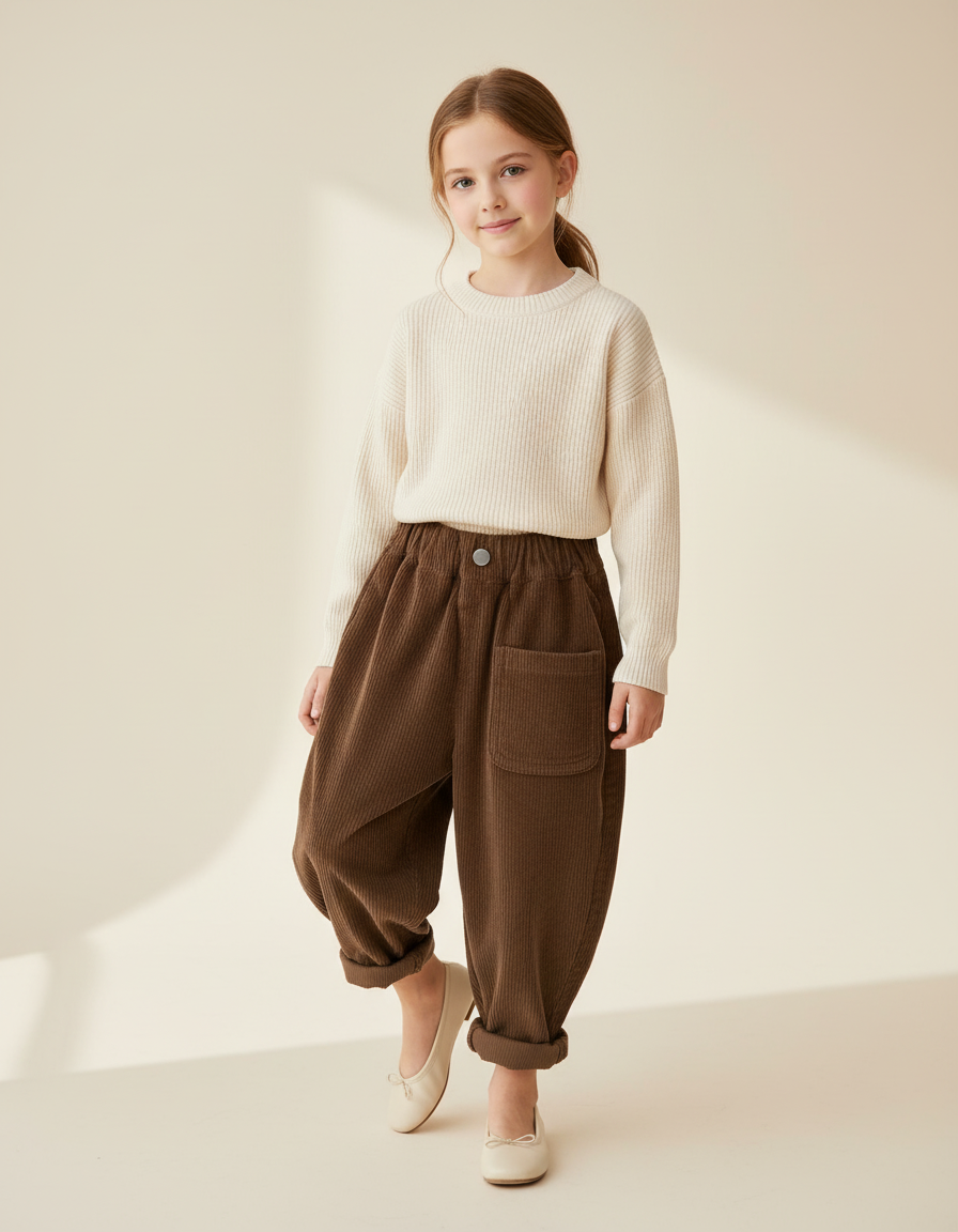 Pantalon Baggy Marron Côtelé Ample Enfant - Cordé