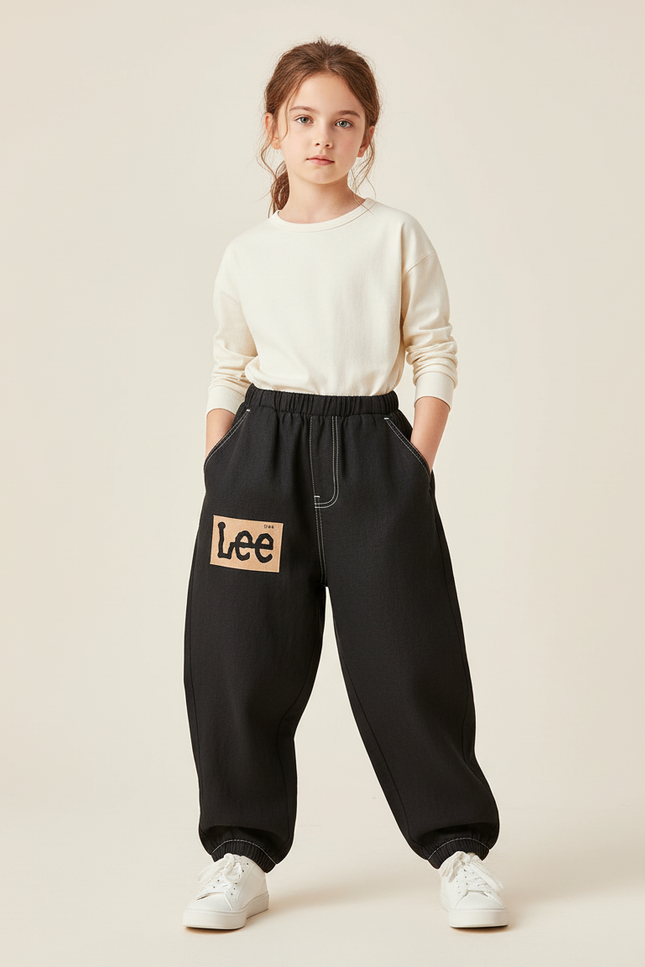 Pantalon Baggy Noir Ample Logo Confortable Enfant - Jean
