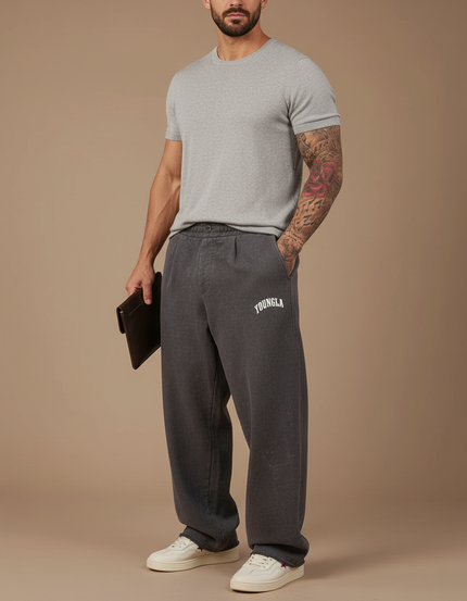 Pantalon Baggy Gris Foncé Ample Coton Imprimé Homme - Molleton