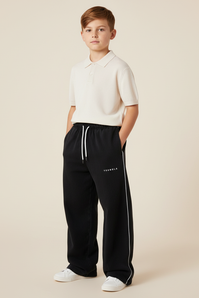 Pantalon Baggy Noir Ample Cordon Brodé Enfant - Molleton