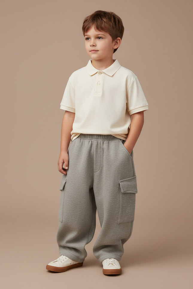 Pantalon Baggy Gris Cargo Ample Molleton Enfant