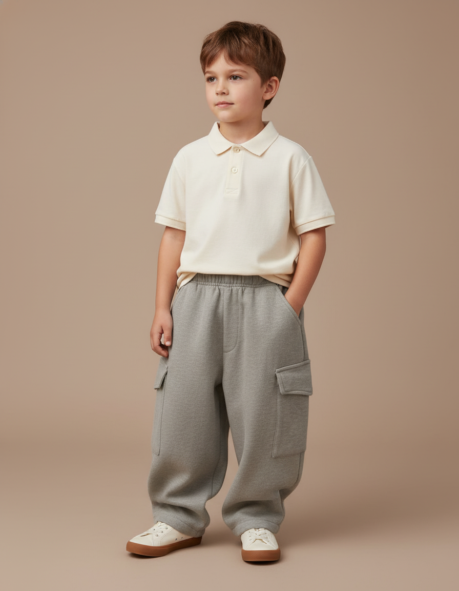 Pantalon Baggy Gris Cargo Ample Molleton Enfant
