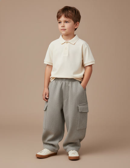 Pantalon Baggy Gris Cargo Ample Molleton Enfant