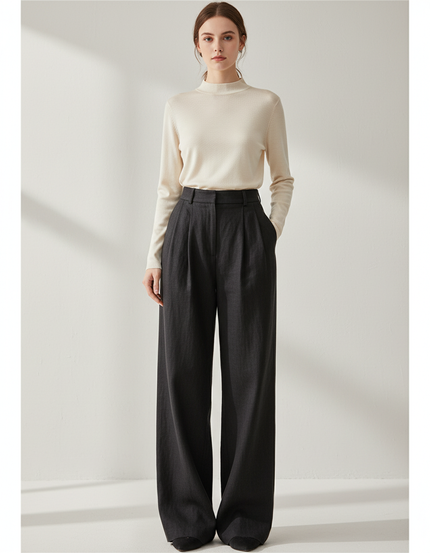 Pantalon Baggy Gris Foncé Plissé Ample Femme - Lin