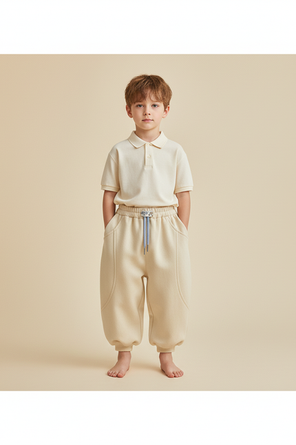 Pantalon Baggy Beige Ample Molletonné Décontracté Enfant