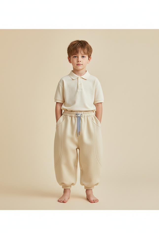 Pantalon Baggy Beige Ample Molletonné Décontracté Enfant