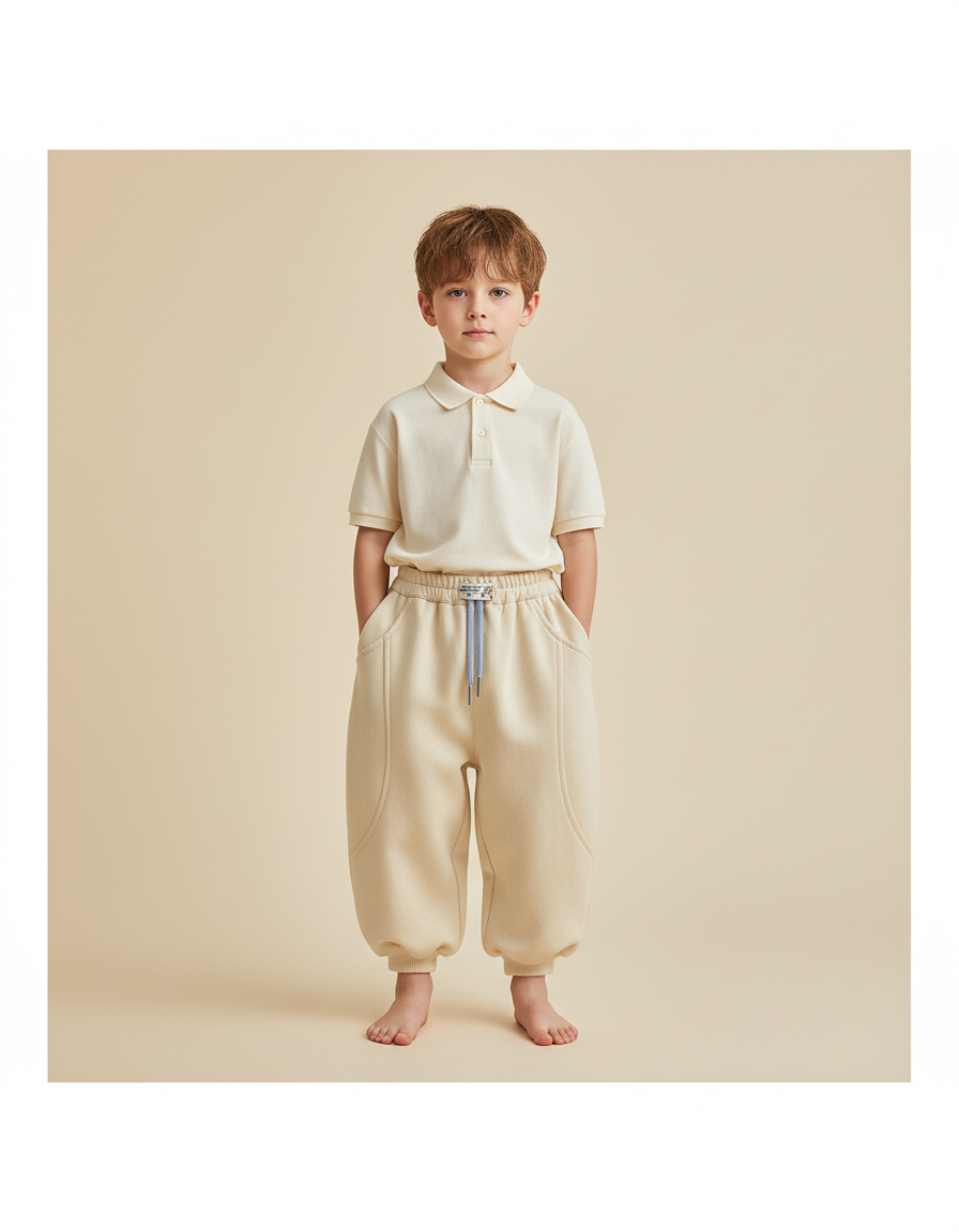Pantalon Baggy Beige Ample Molletonné Décontracté Enfant