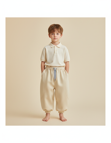 Pantalon Baggy Beige Ample Molletonné Décontracté Enfant