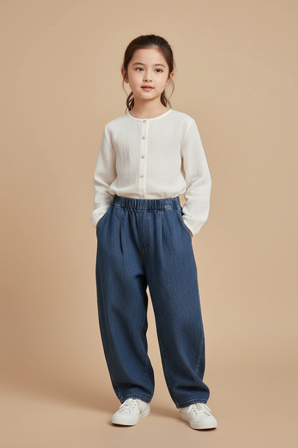 Pantalon Baggy Jean Bleu Denim Ample Élastique