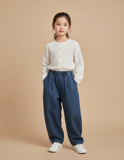 Pantalon Baggy Jean Bleu Denim Ample Élastique
