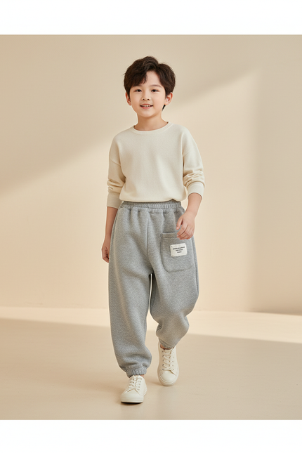 Pantalon Baggy Gris Ample Molletonné Enfant Décontracté Sport