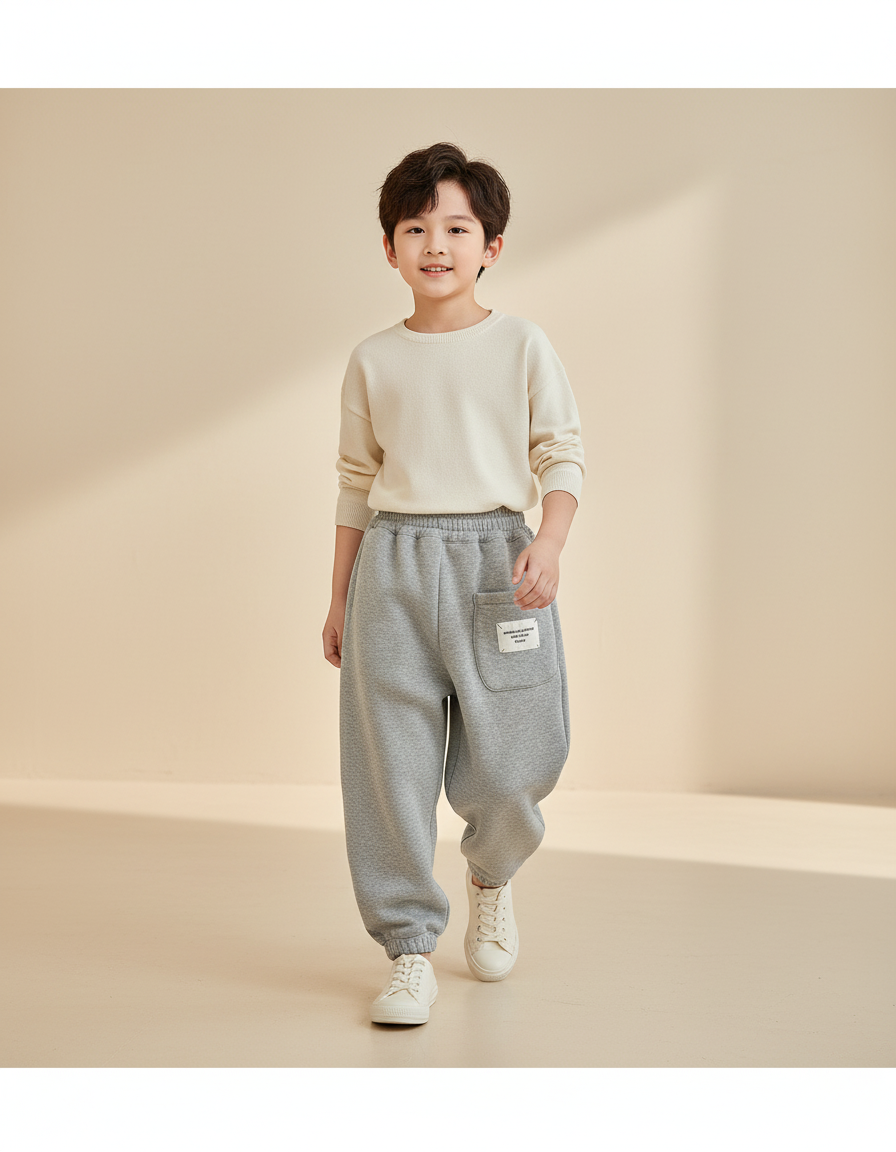 Pantalon Baggy Gris Ample Molletonné Enfant Décontracté Sport