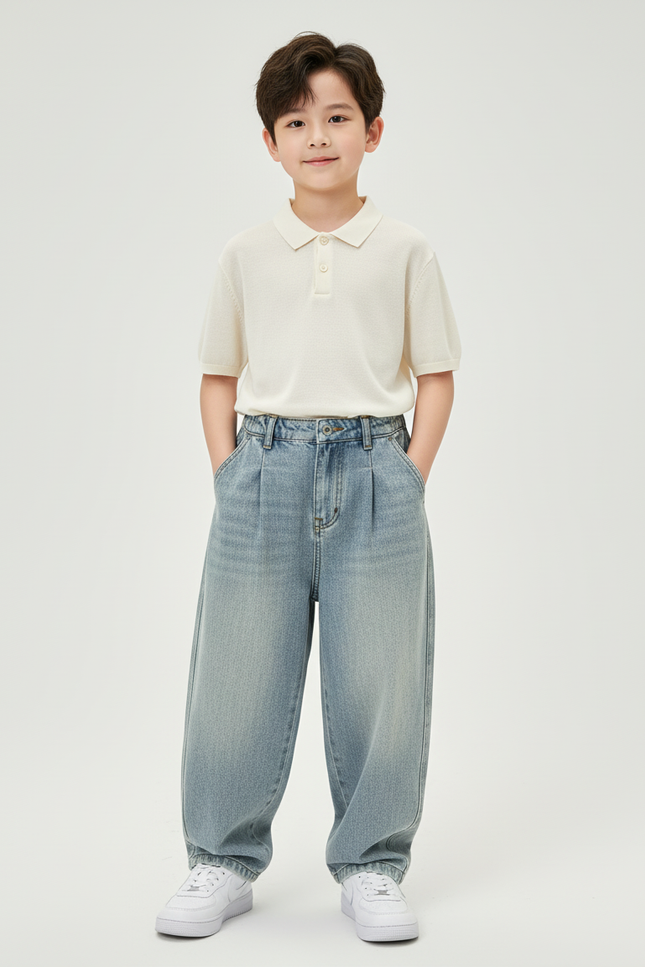 Pantalon Baggy Garçon Bleu Taille Haute - Jean