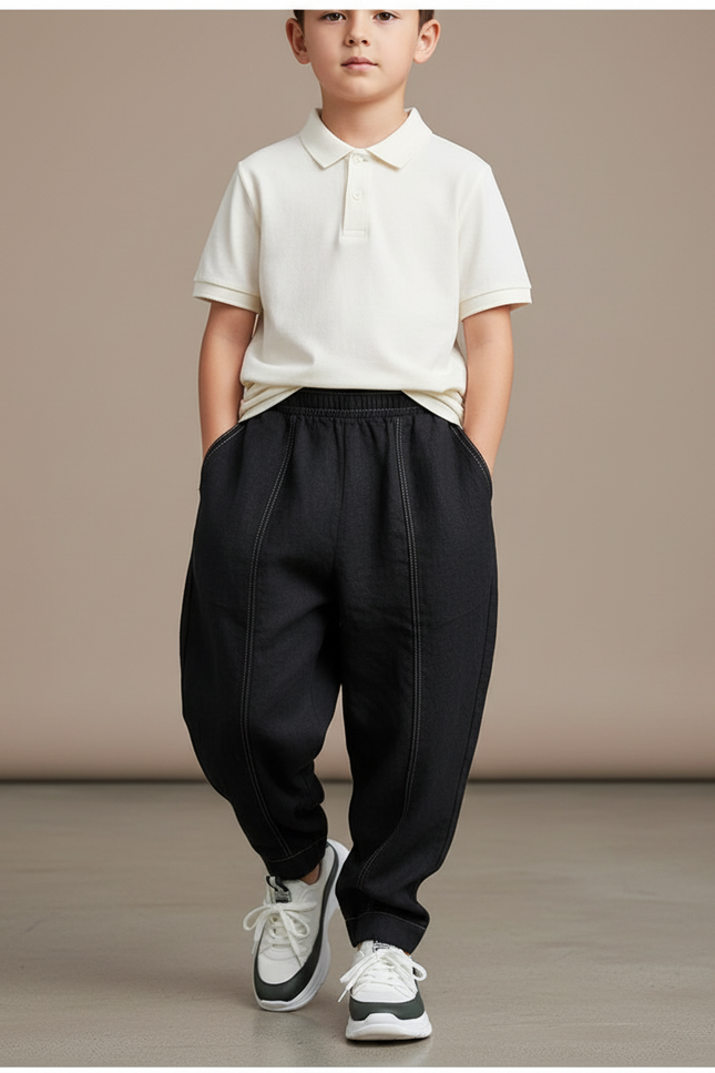Pantalon Baggy Noir Ample Coton Enfant Simple - Lin
