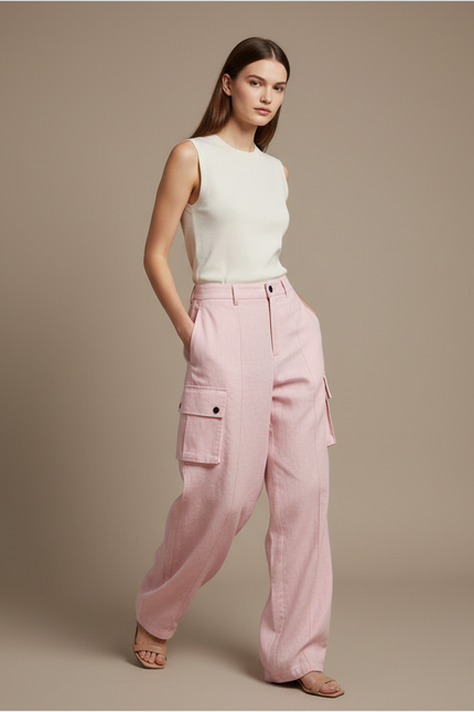 Pantalon Baggy Rose Cargo Ample Femme Chic - Lin