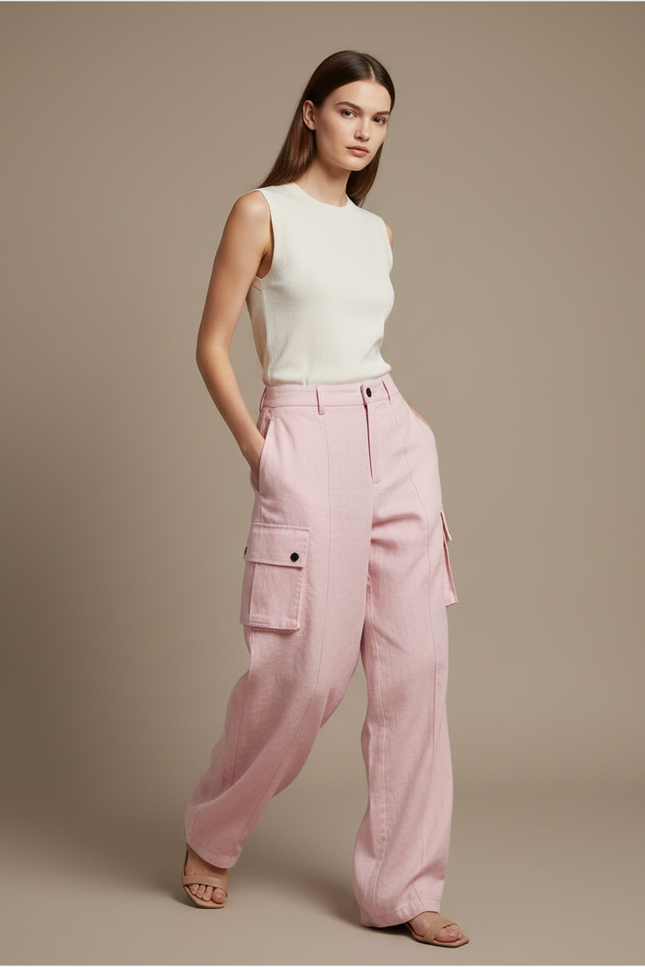 Pantalon Baggy Rose Cargo Ample Femme Chic - Lin
