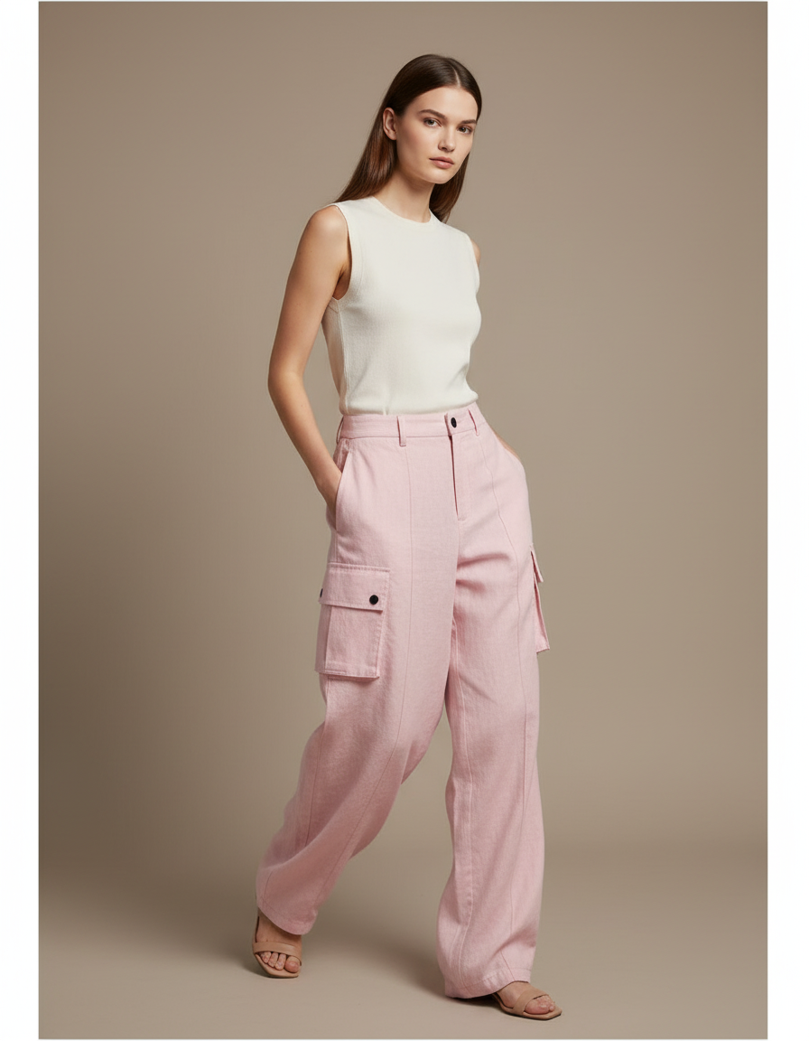 Pantalon Baggy Rose Cargo Ample Femme Chic - Lin