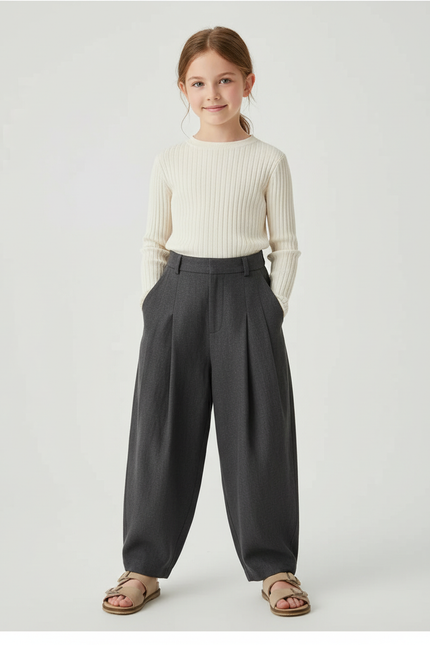 Pantalon Baggy Gris Plissé Ample Décontracté Hiver - Laine