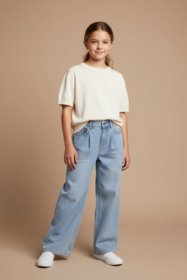 Pantalon Baggy Bleu Jean Ample Décontracté Plissé