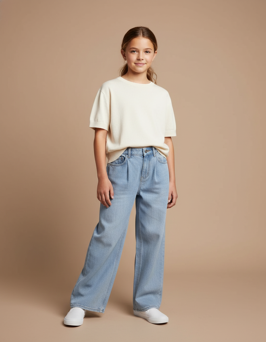 Pantalon Baggy Bleu Jean Ample Décontracté Plissé