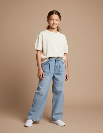 Pantalon Baggy Bleu Jean Ample Décontracté Plissé