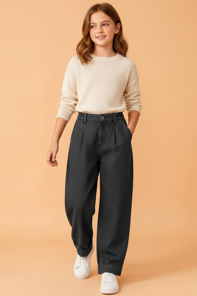 Pantalon Baggy Gris Jean Ample Décontracté Fille