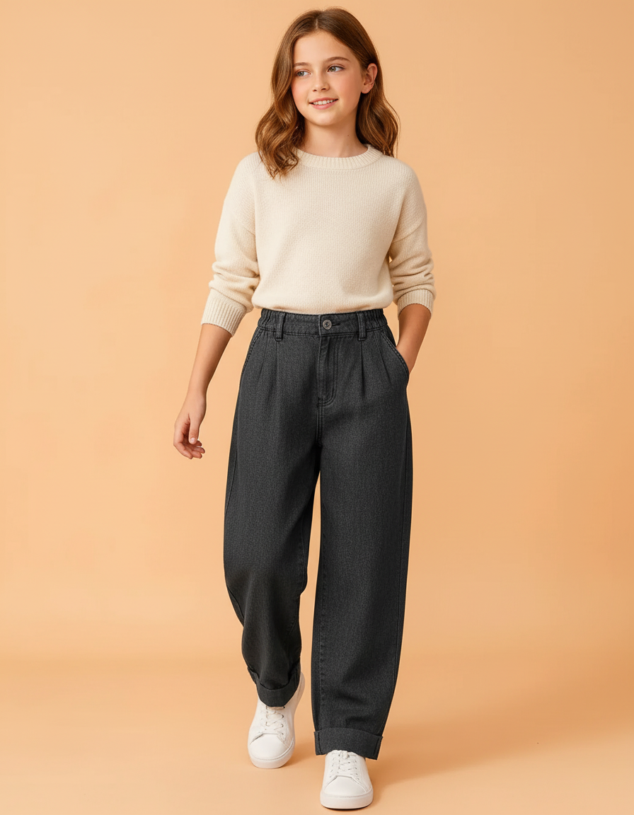 Pantalon Baggy Gris Jean Ample Décontracté Fille