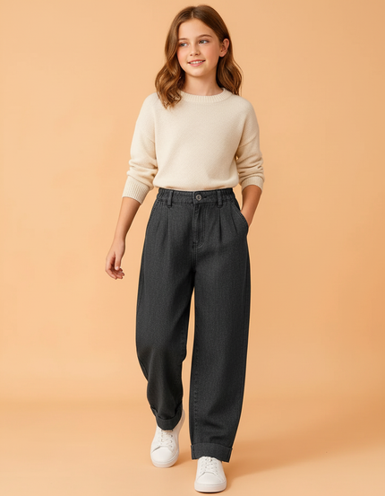 Pantalon Baggy Gris Jean Ample Décontracté Fille