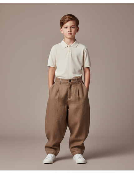Pantalon Baggy Marron Ample Lin Enfant Décontracté
