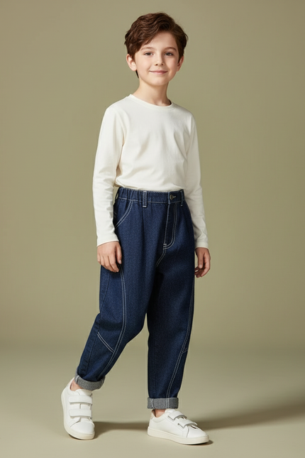 Pantalon Baggy Denim Bleu Ample Enfant Surpiqué - Jean