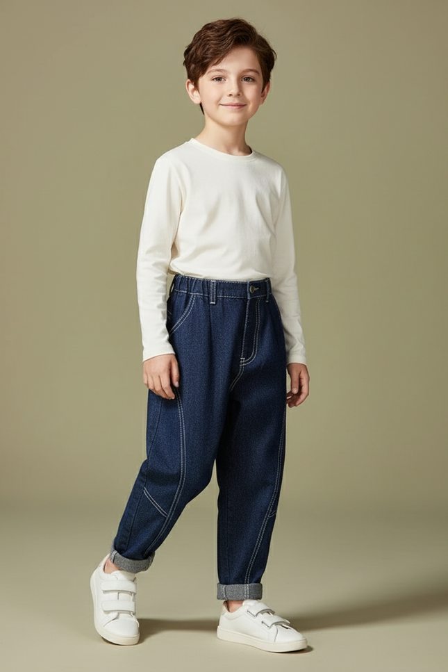 Pantalon Baggy Denim Bleu Ample Enfant Surpiqué - Jean
