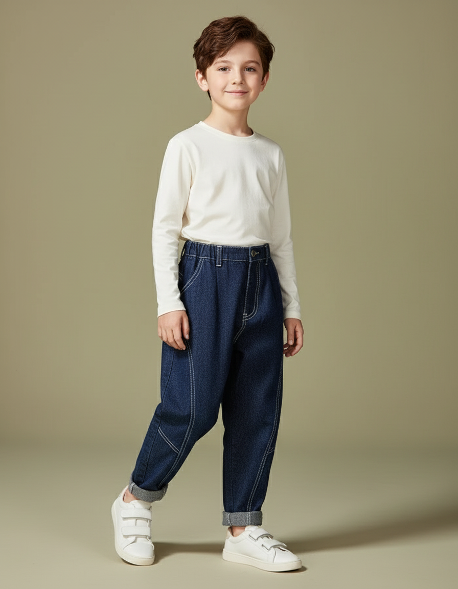 Pantalon Baggy Denim Bleu Ample Enfant Surpiqué - Jean