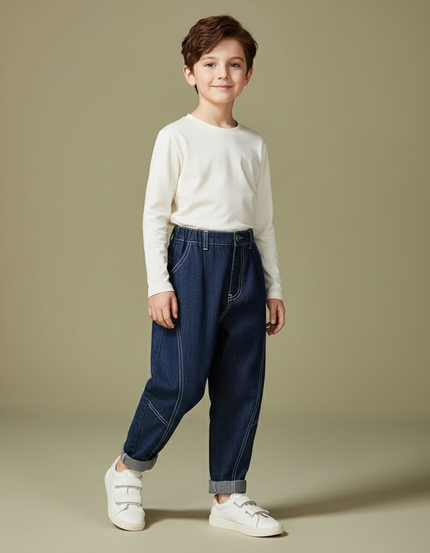 Pantalon Baggy Denim Bleu Ample Enfant Surpiqué - Jean