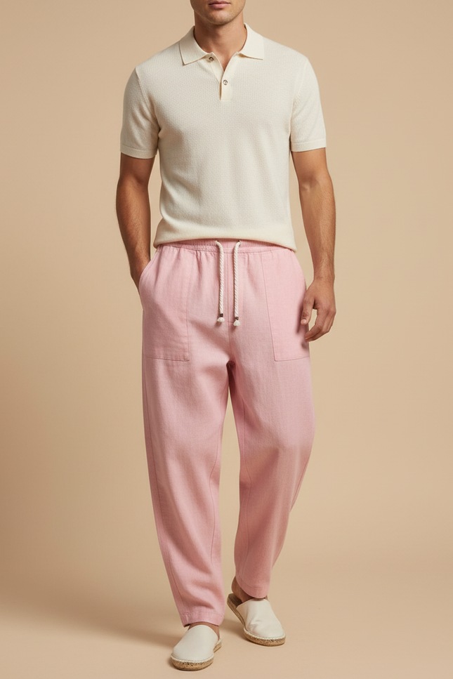 Pantalon Baggy Rose Lin Cordon Décontracté Homme