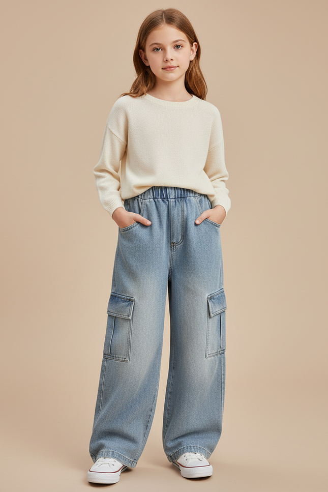 Pantalon Baggy Jean Bleu Cargo Ample Enfant