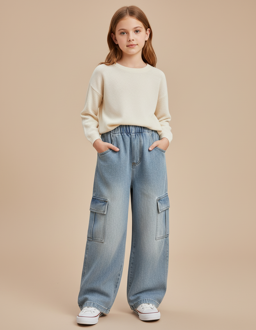 Pantalon Baggy Jean Bleu Cargo Ample Enfant