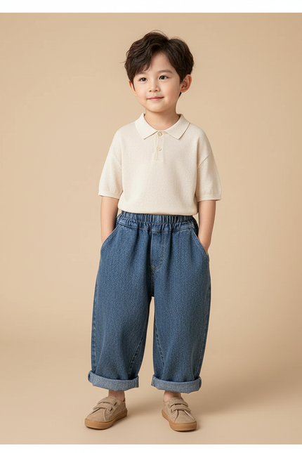 Pantalon Baggy Jean Denim Ample Enfant Décontracté Coton - Bleu