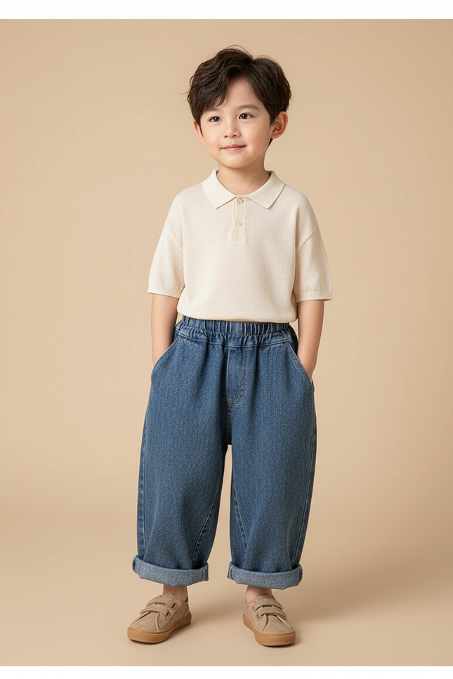Pantalon Baggy Jean Denim Ample Enfant Décontracté Coton - Bleu