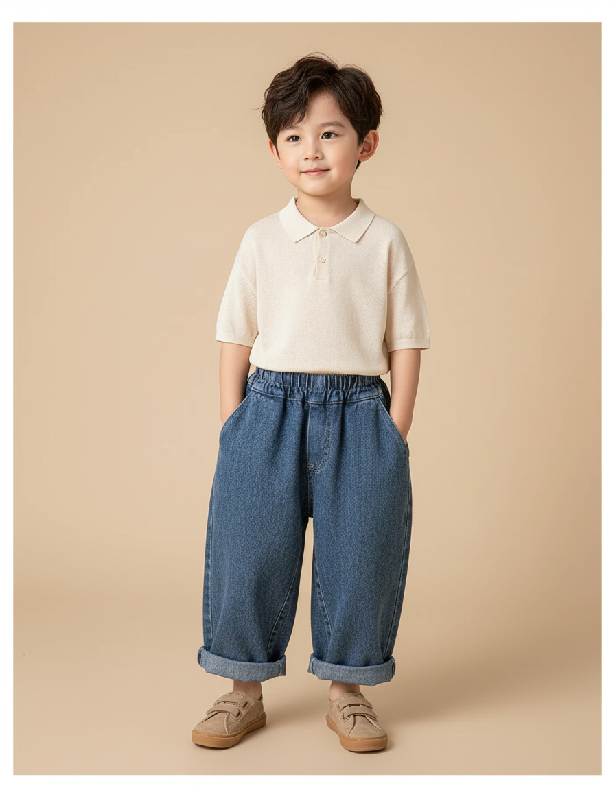 Pantalon Baggy Jean Denim Ample Enfant Décontracté Coton - Bleu