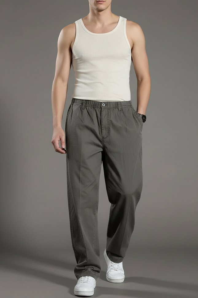 Pantalon Baggy Gris Coton Ample Décontracté Homme