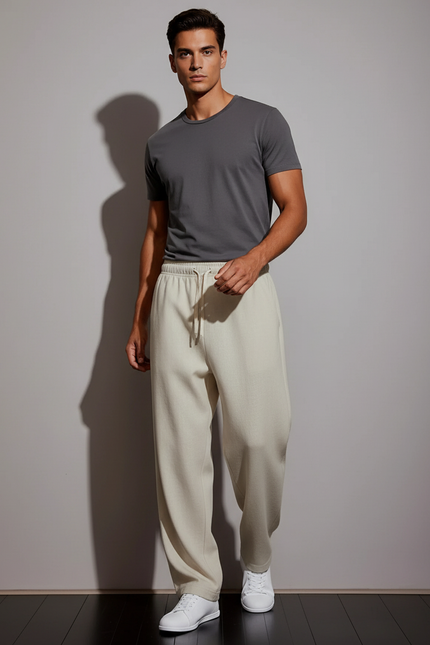 Pantalon Baggy Beige Ample Cordon Décontracté Homme - Molleton