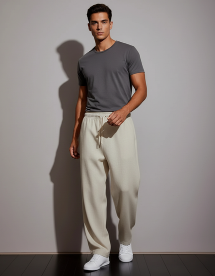 Pantalon Baggy Beige Ample Cordon Décontracté Homme - Molleton