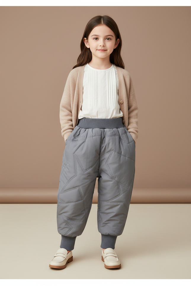 Pantalon Baggy Gris Matelassé Étoiles Chaud Enfant - Polyester
