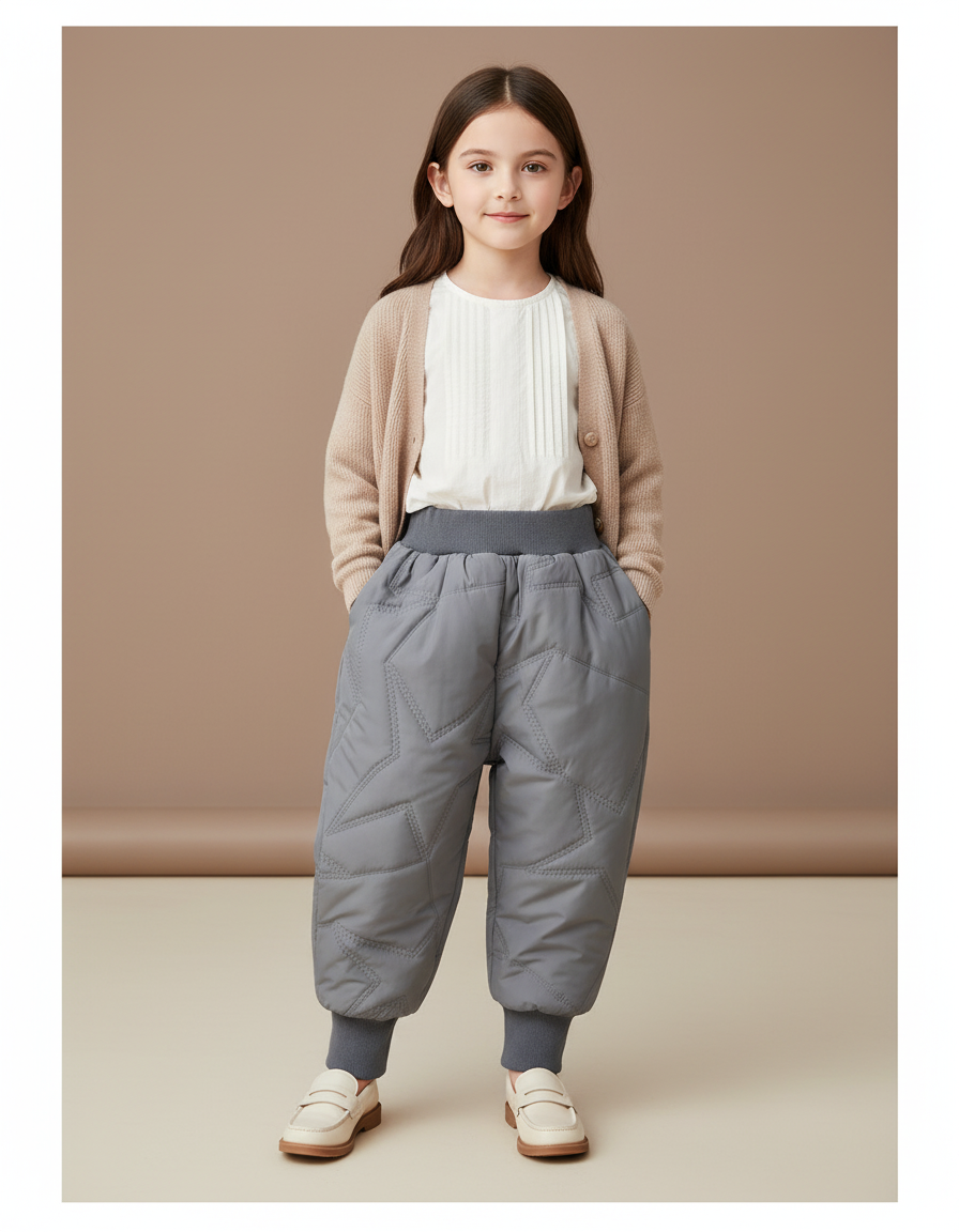 Pantalon Baggy Gris Matelassé Étoiles Chaud Enfant - Polyester